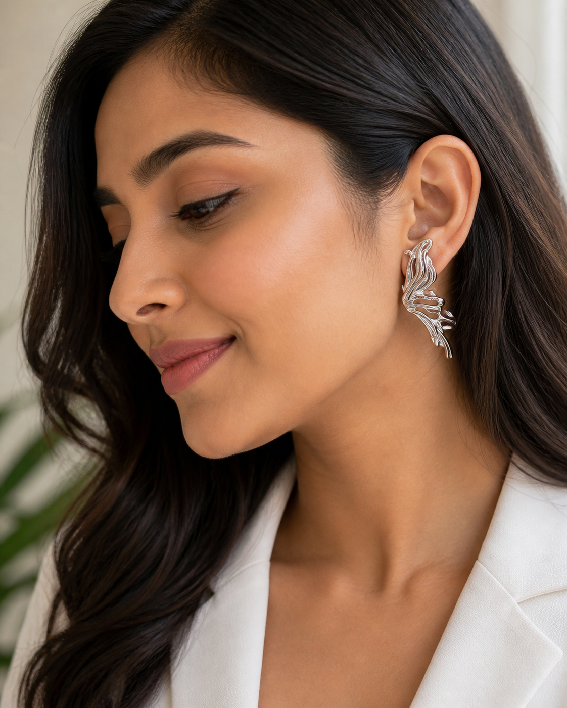 Chrome heart butterfly earrings