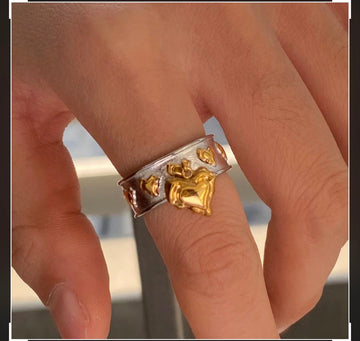Dangling Heart Charm Ring Adjustable