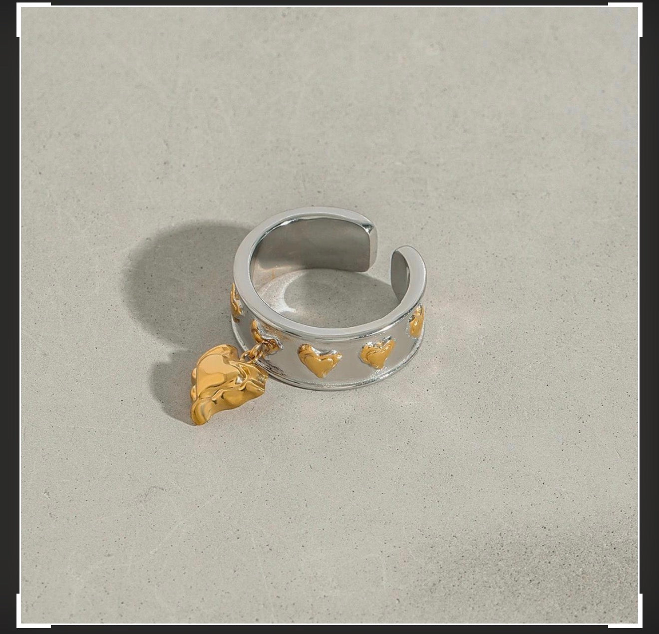 Dangling Heart Charm Ring Adjustable