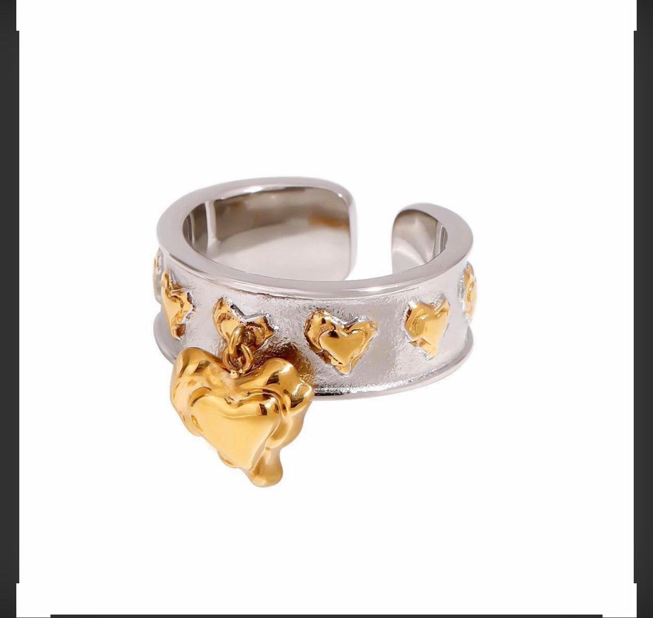 Dangling Heart Charm Ring Adjustable
