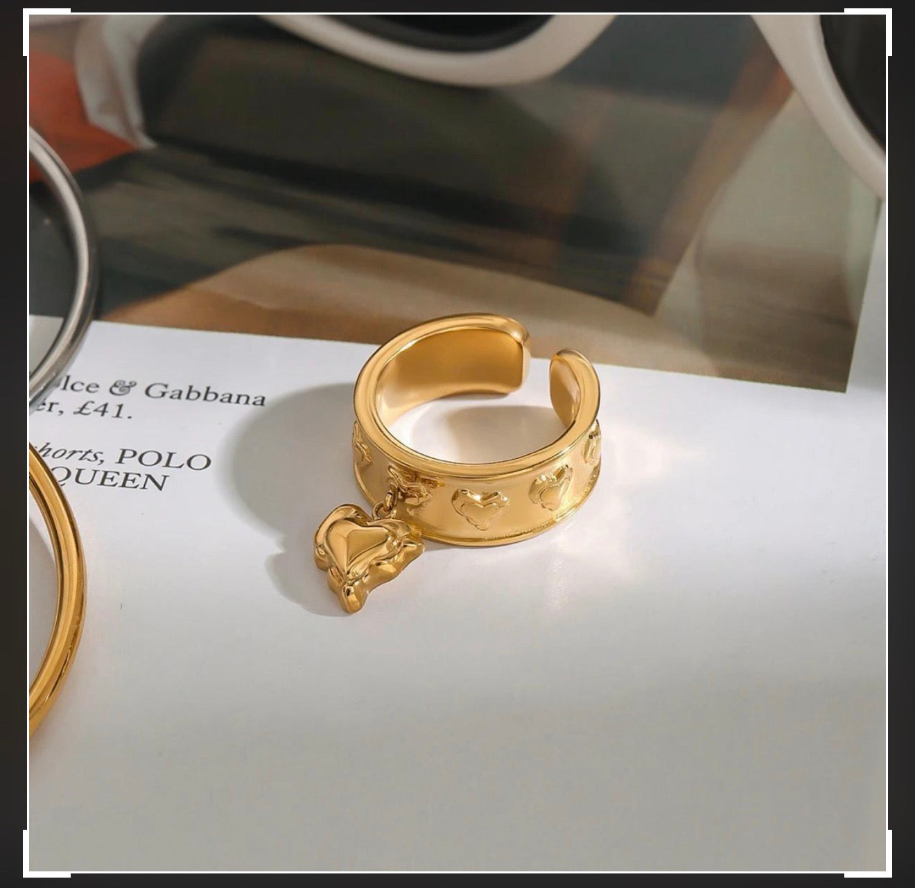 Dangling Heart Charm Ring Adjustable
