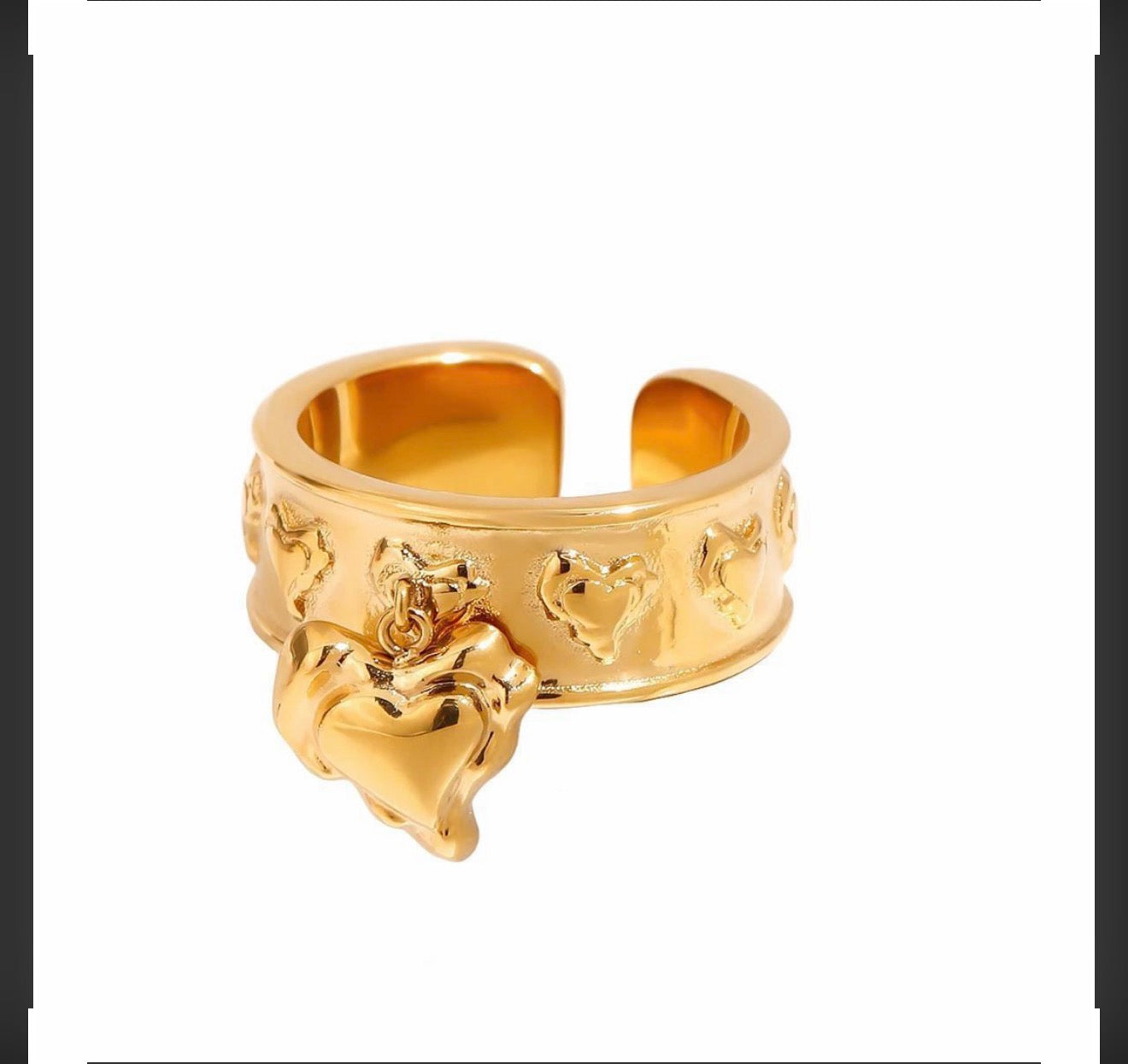 Dangling Heart Charm Ring Adjustable