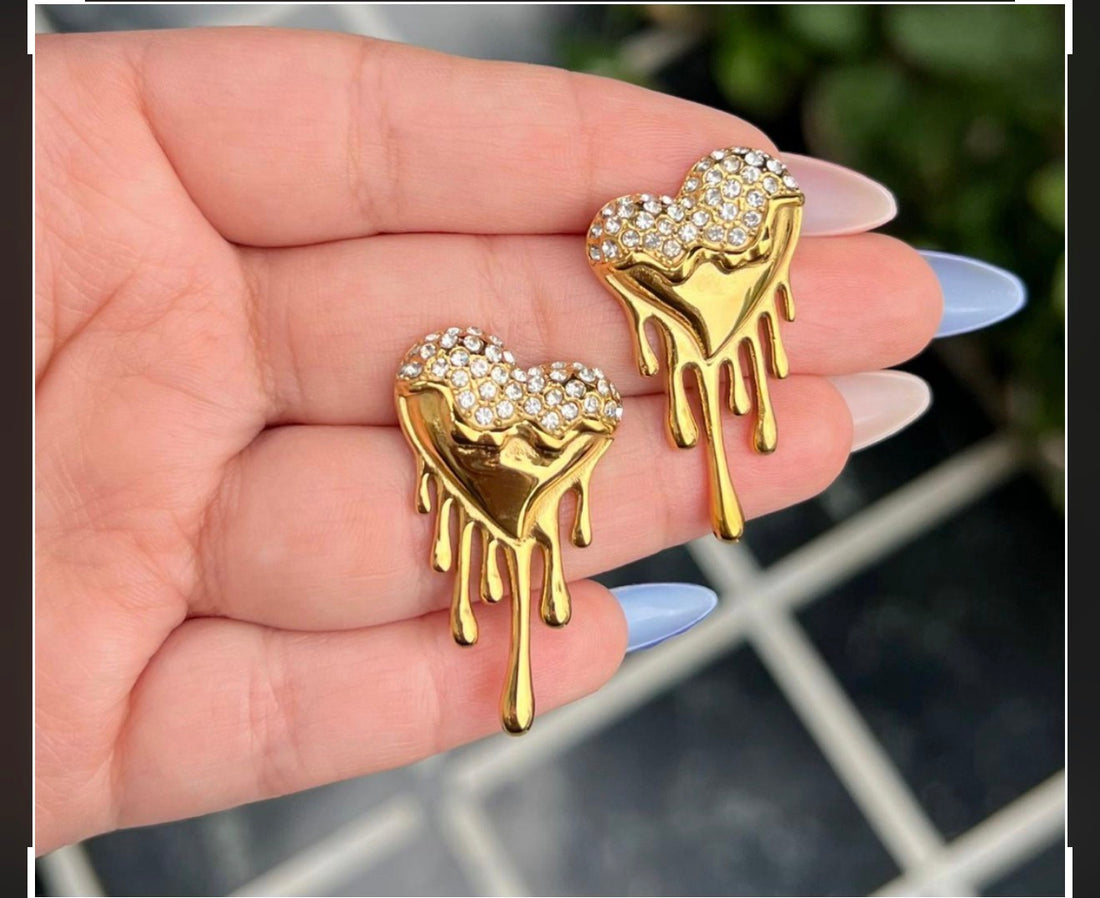 Drippy Heart Earrings Embellished in American Diamond