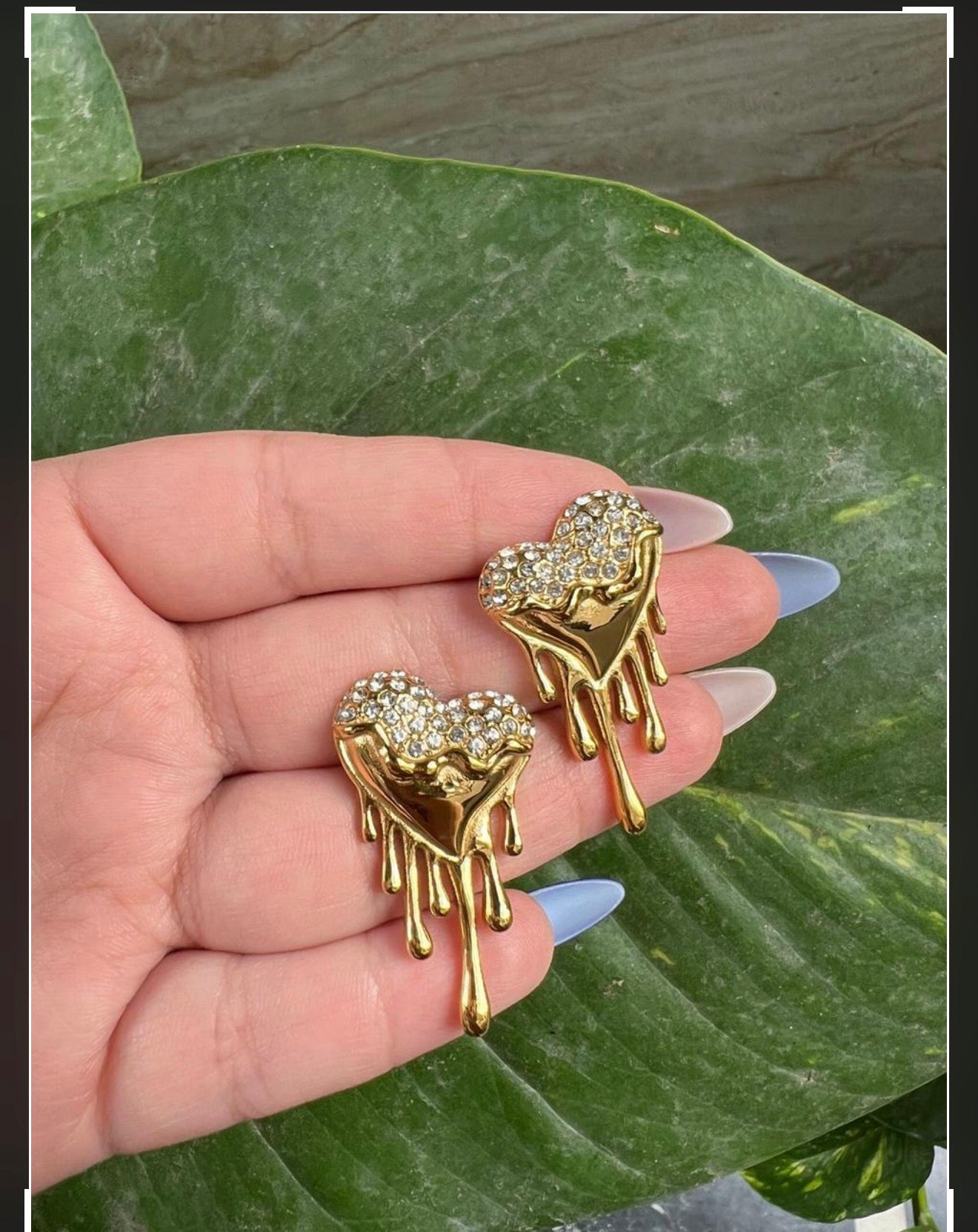 Drippy Heart Earrings Embellished in American Diamond