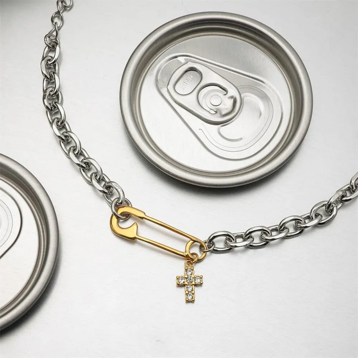 Mixed metal pin charm bracelet